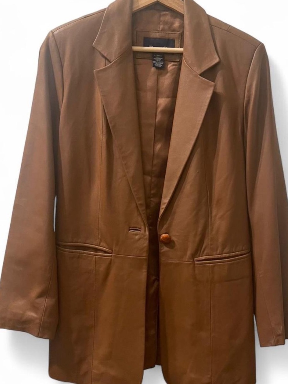 American Vintage Cognac Brown Leather Blazer Jacket
